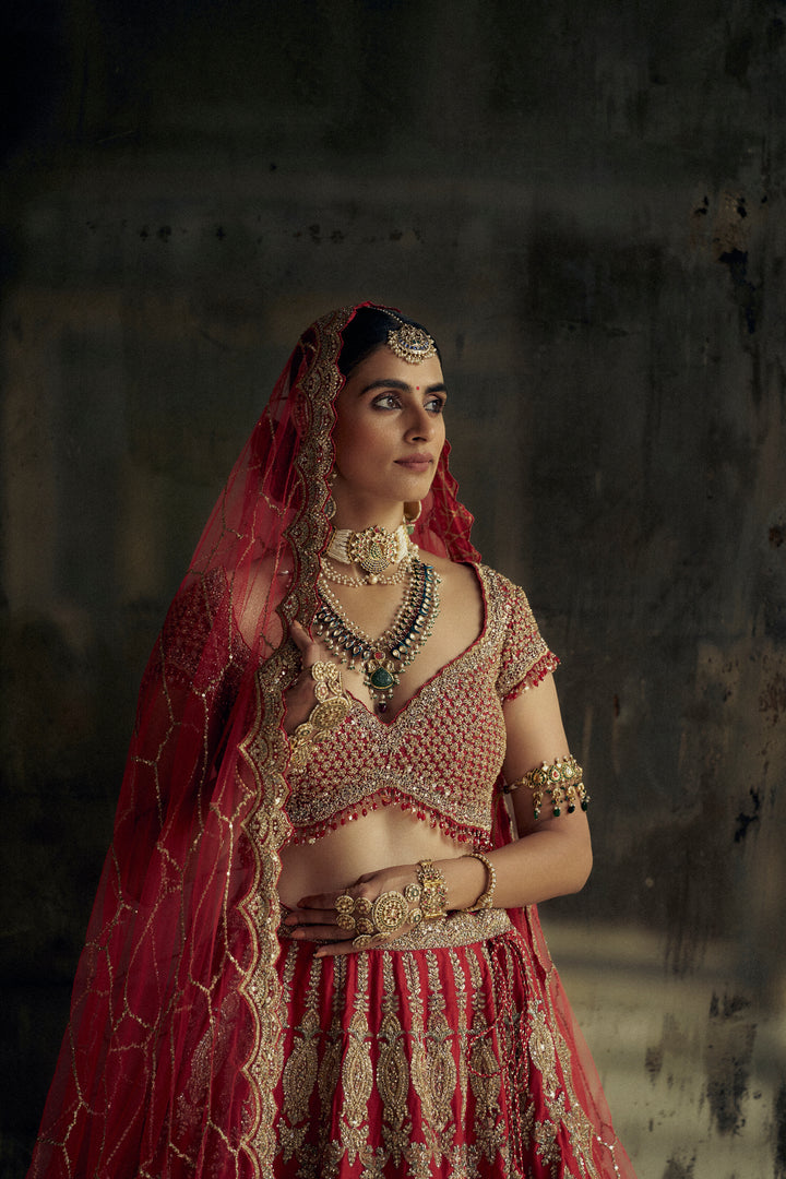Red Noorani Lehenga