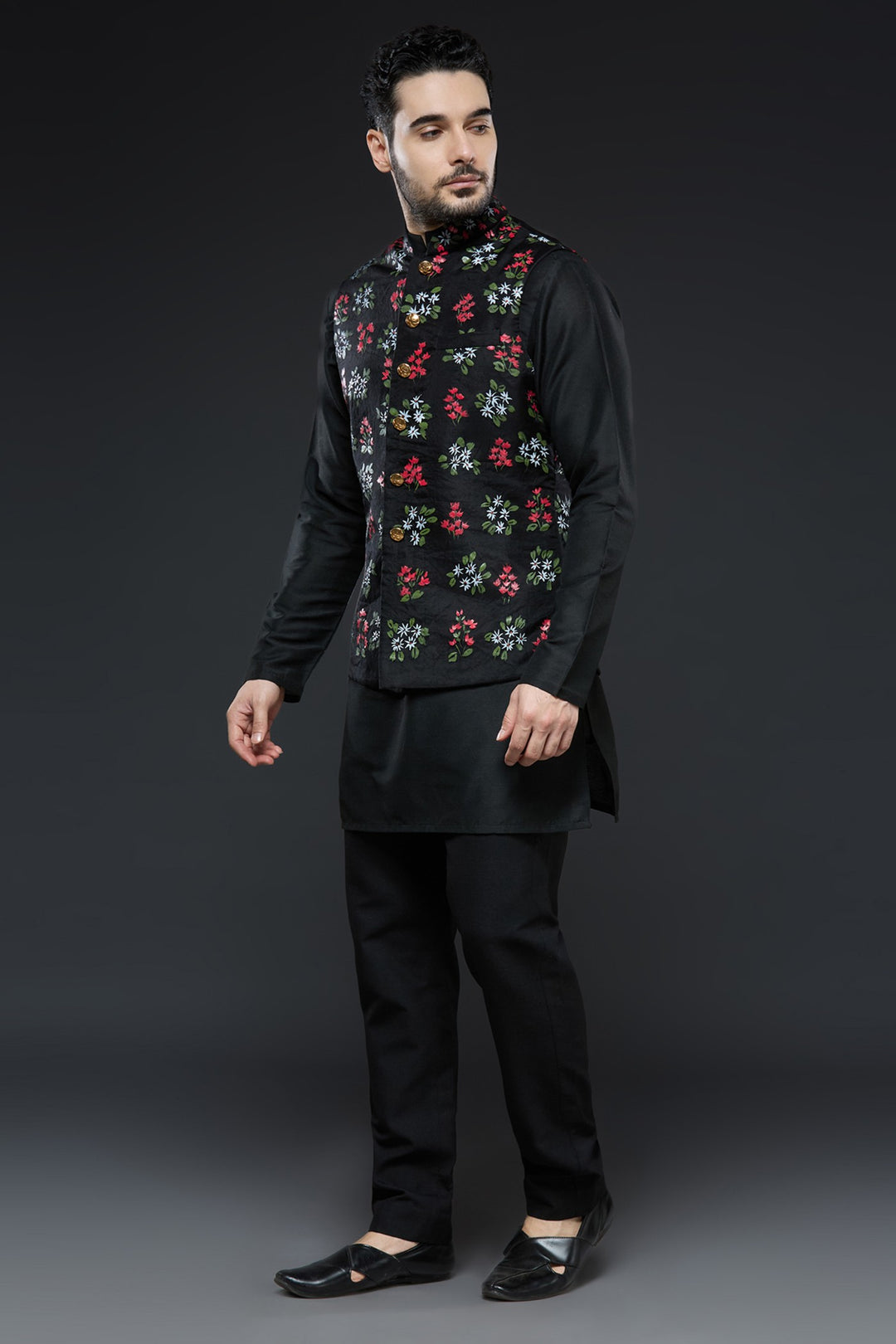 Black Organza Vest Floral Set