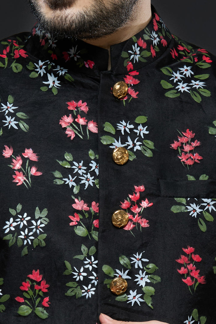 Black Organza Vest Floral Set