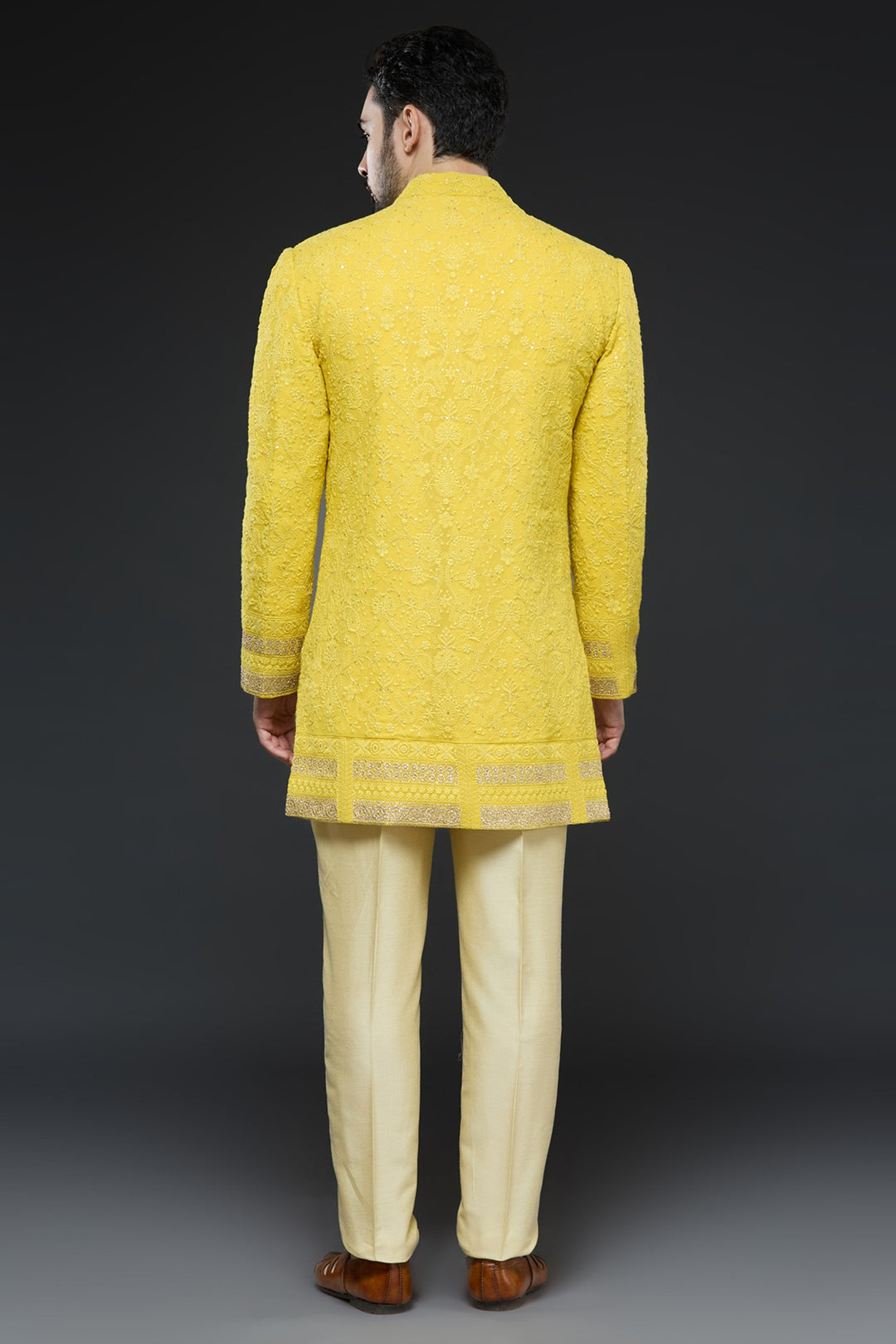 Mustard Lucknowi Sherwani Set