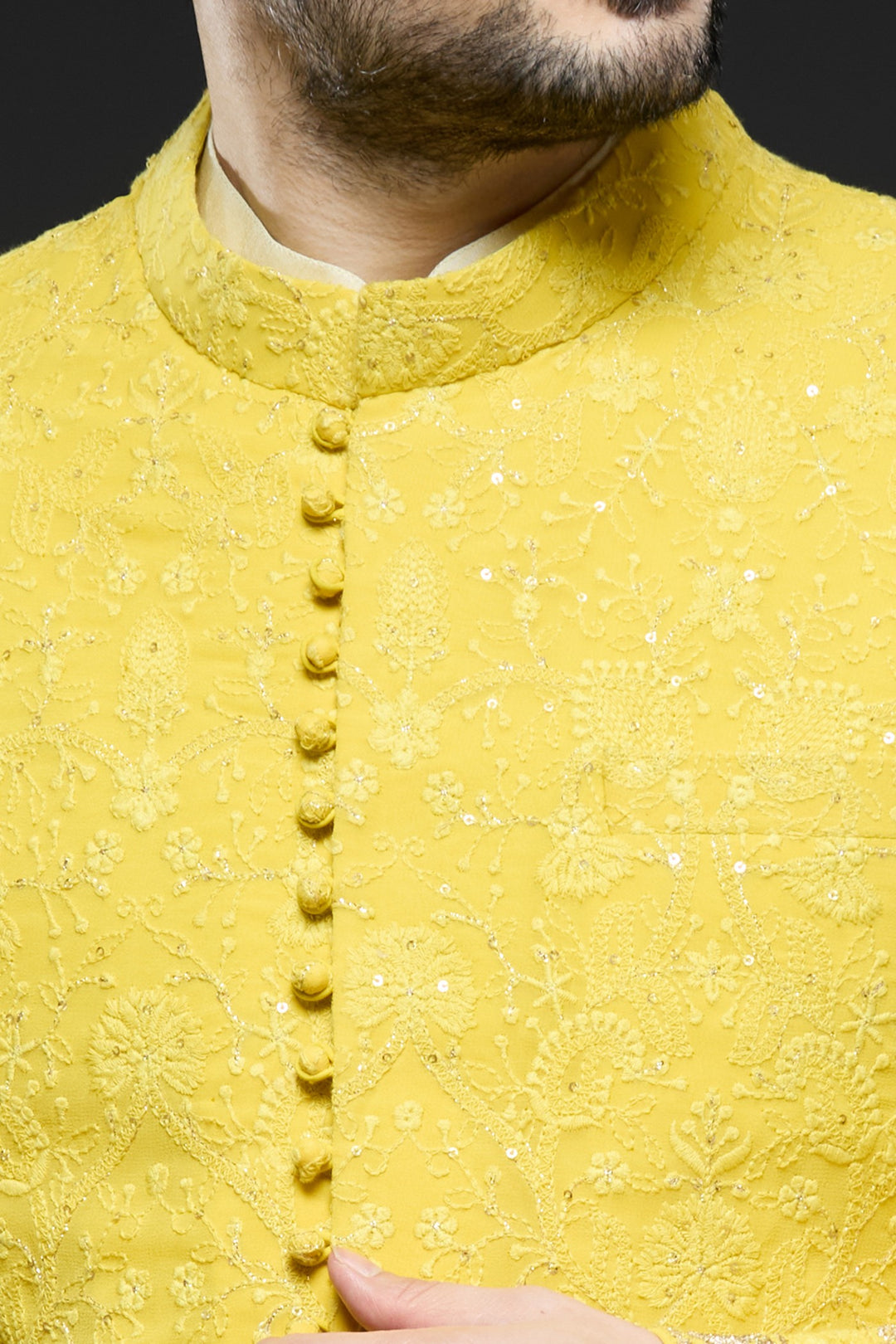 Mustard Lucknowi Sherwani Set