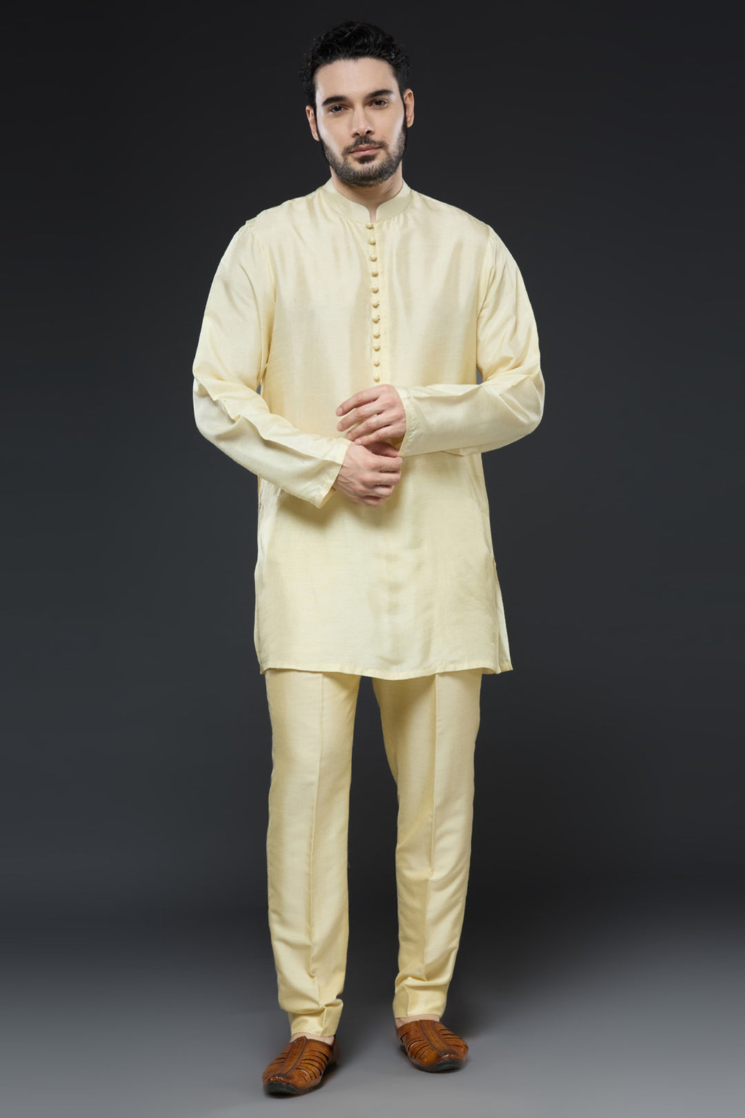 Mustard Lucknowi Sherwani Set