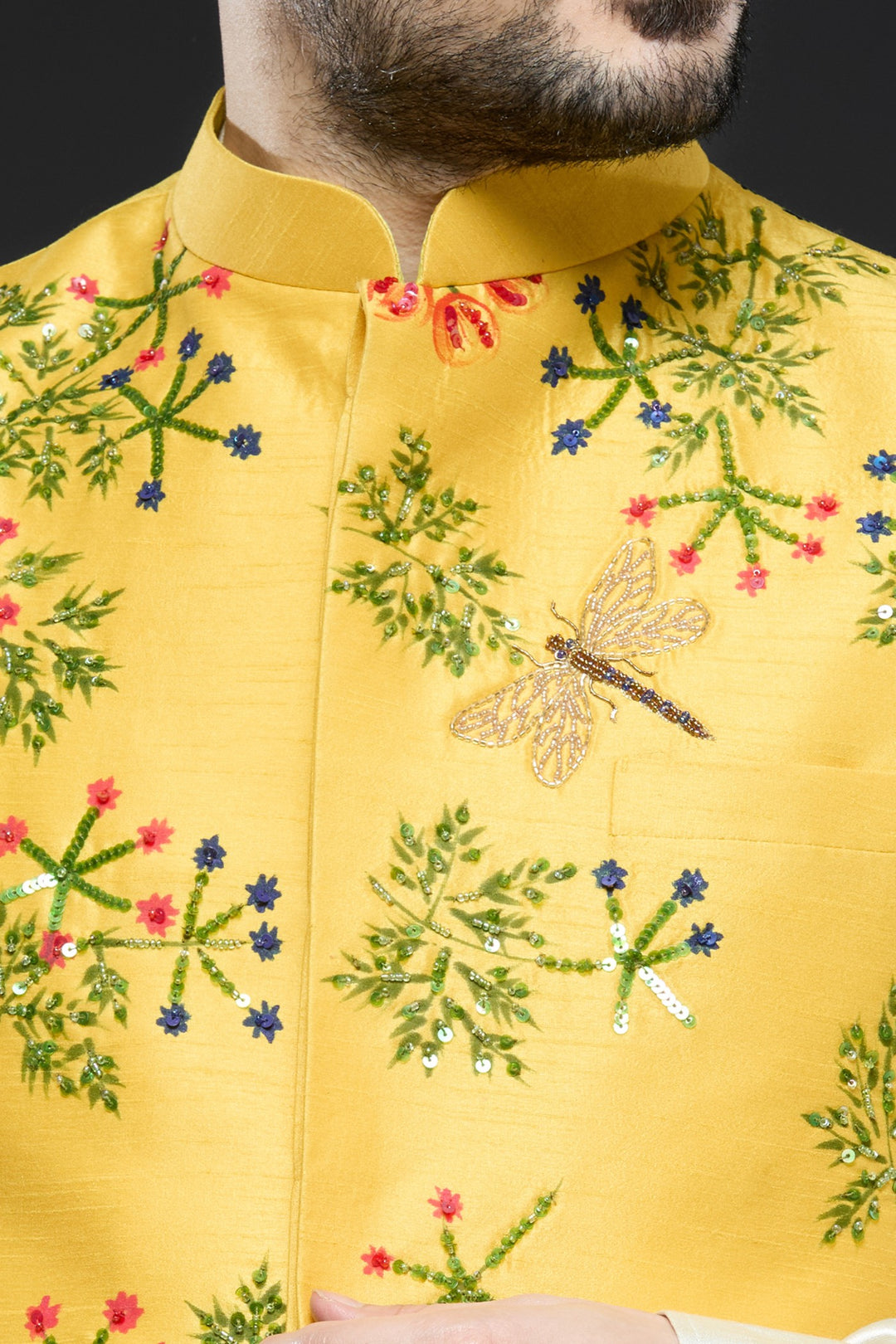 Yellow Linen Tissue Vest Floral Set