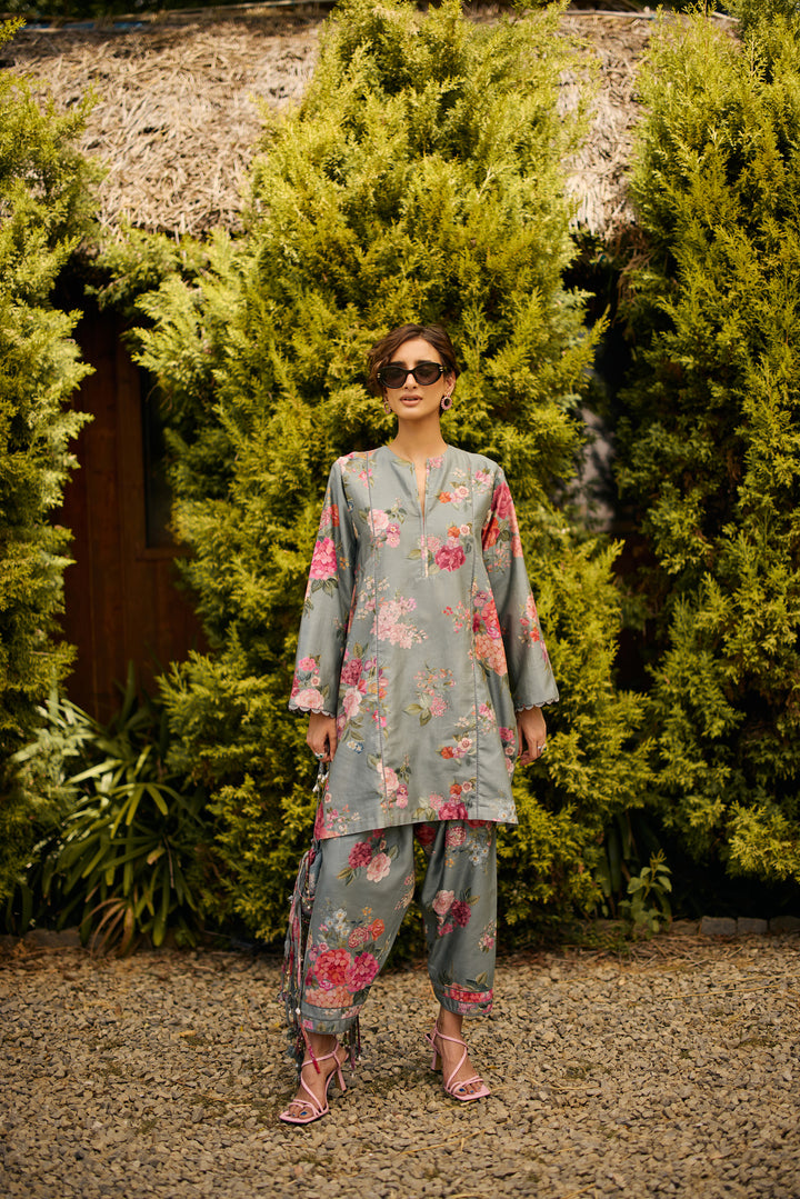 Powder Blue Floral Print