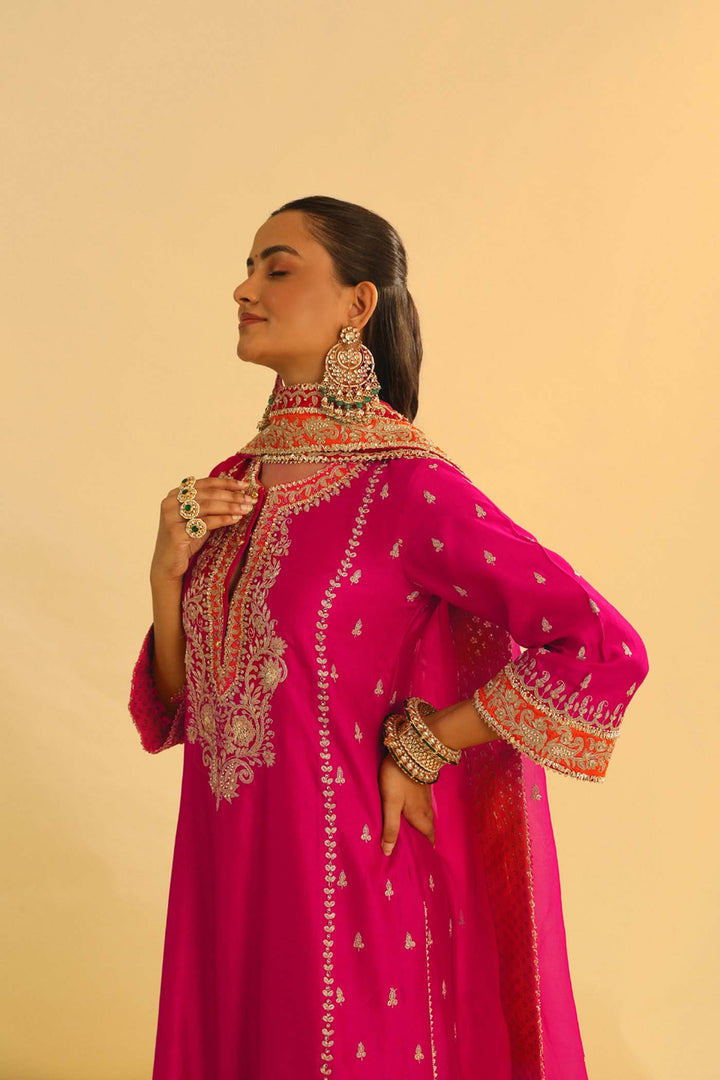 Mayra - Hotpink Long Kurta With Palazzo & Dupatta