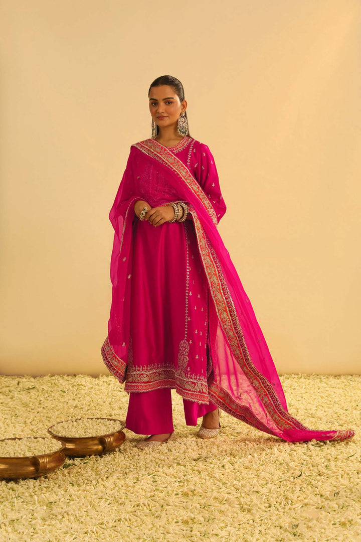 Mayra - Hotpink Long Kurta With Palazzo & Dupatta