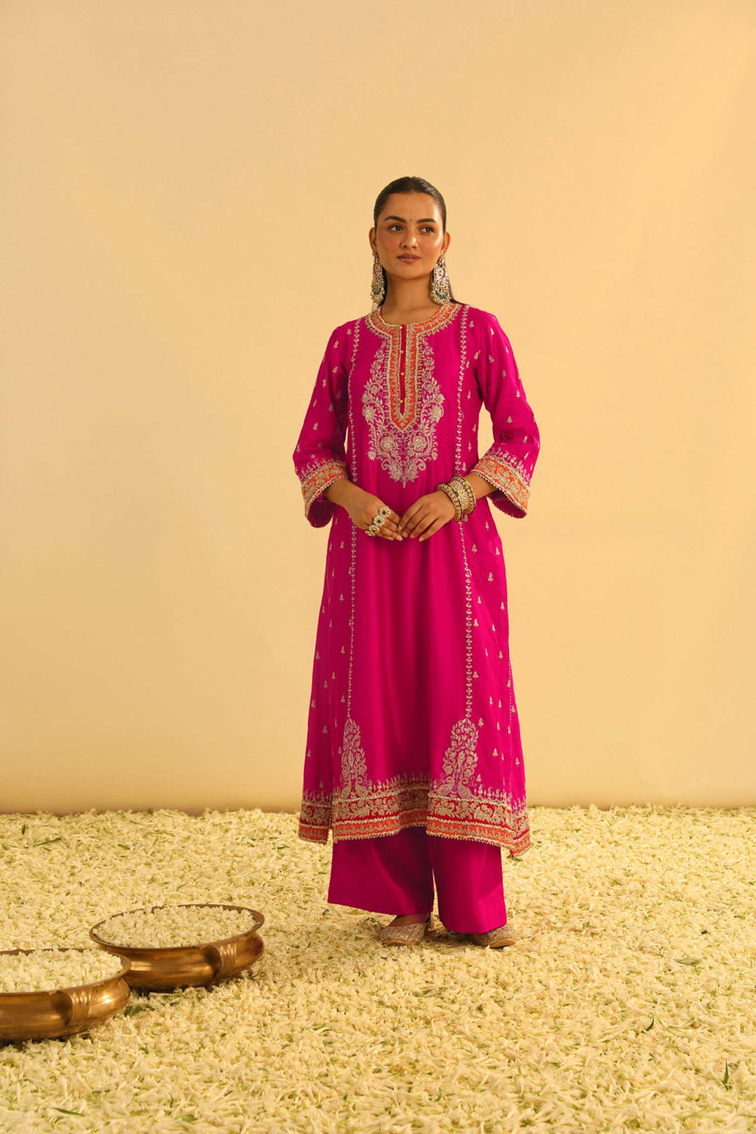 Mayra - Hotpink Long Kurta With Palazzo & Dupatta