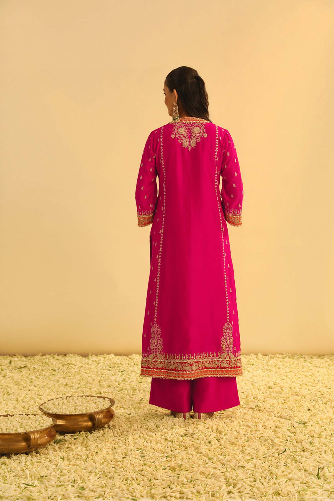 Mayra - Hotpink Long Kurta With Palazzo & Dupatta