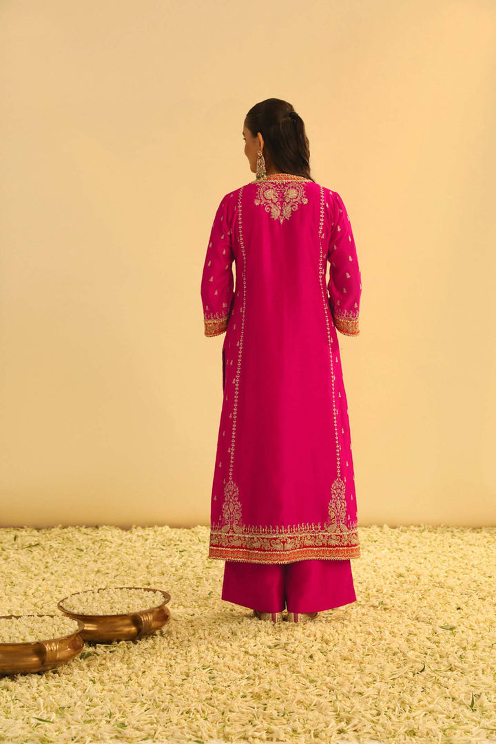 Mayra - Hotpink Long Kurta With Palazzo & Dupatta