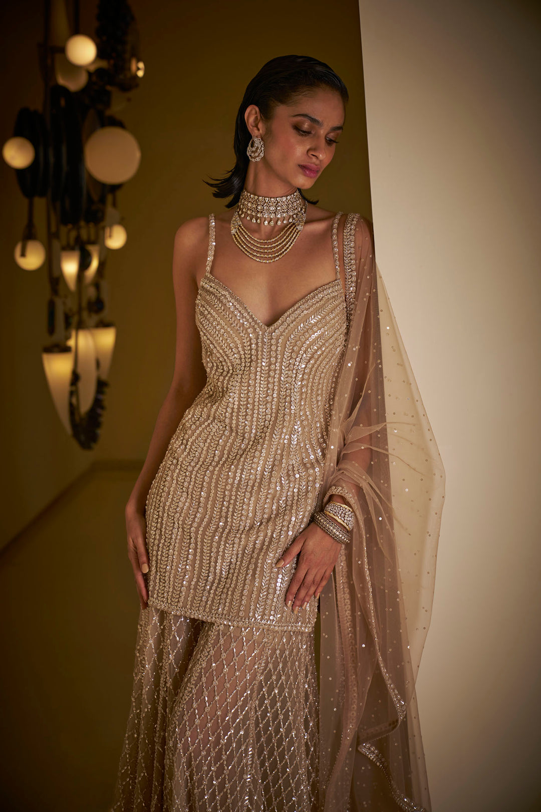 Champagne Sequin Sharara Set