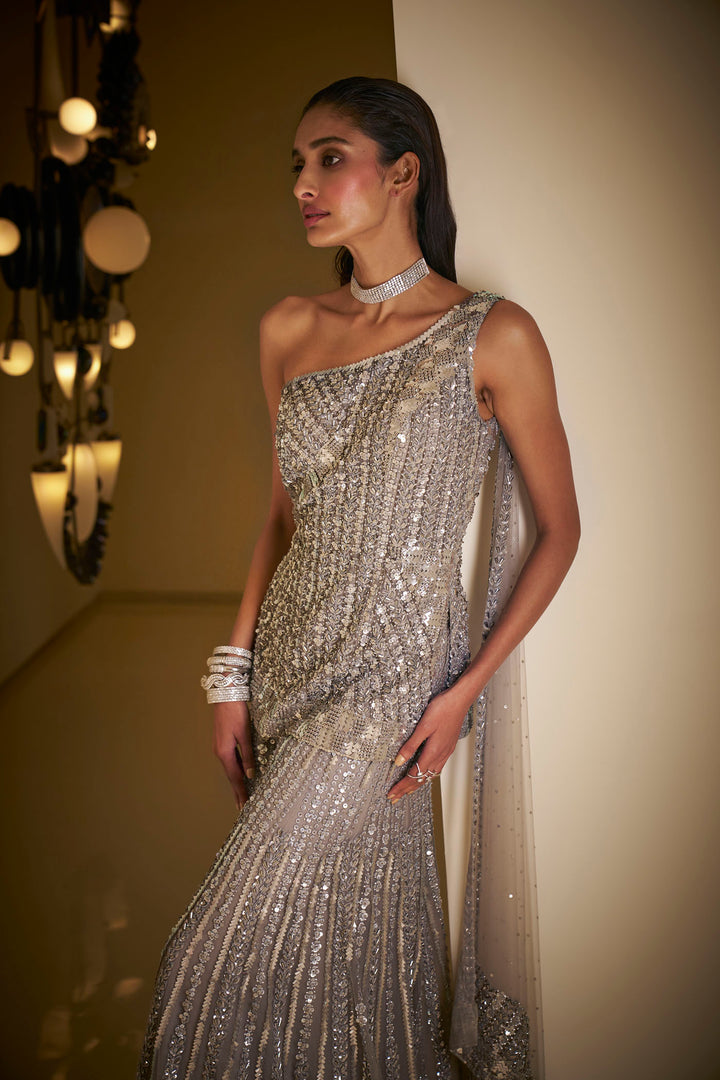 Silver Grey Sequin Sharara Set