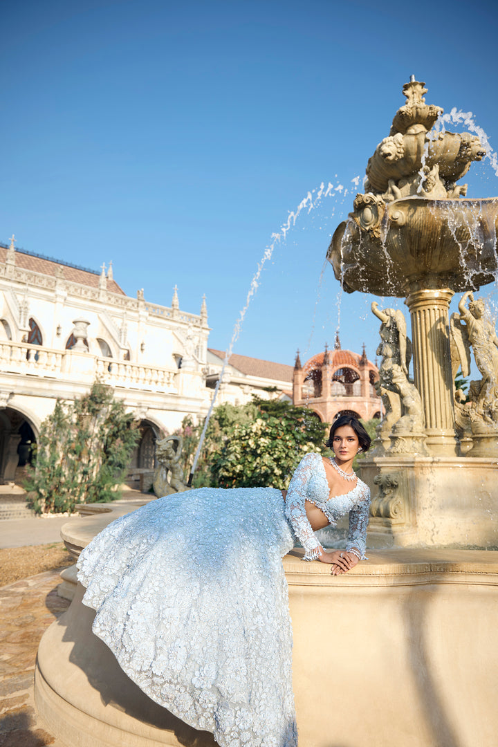 Powder Blue Three-Dimensional Lehenga Set