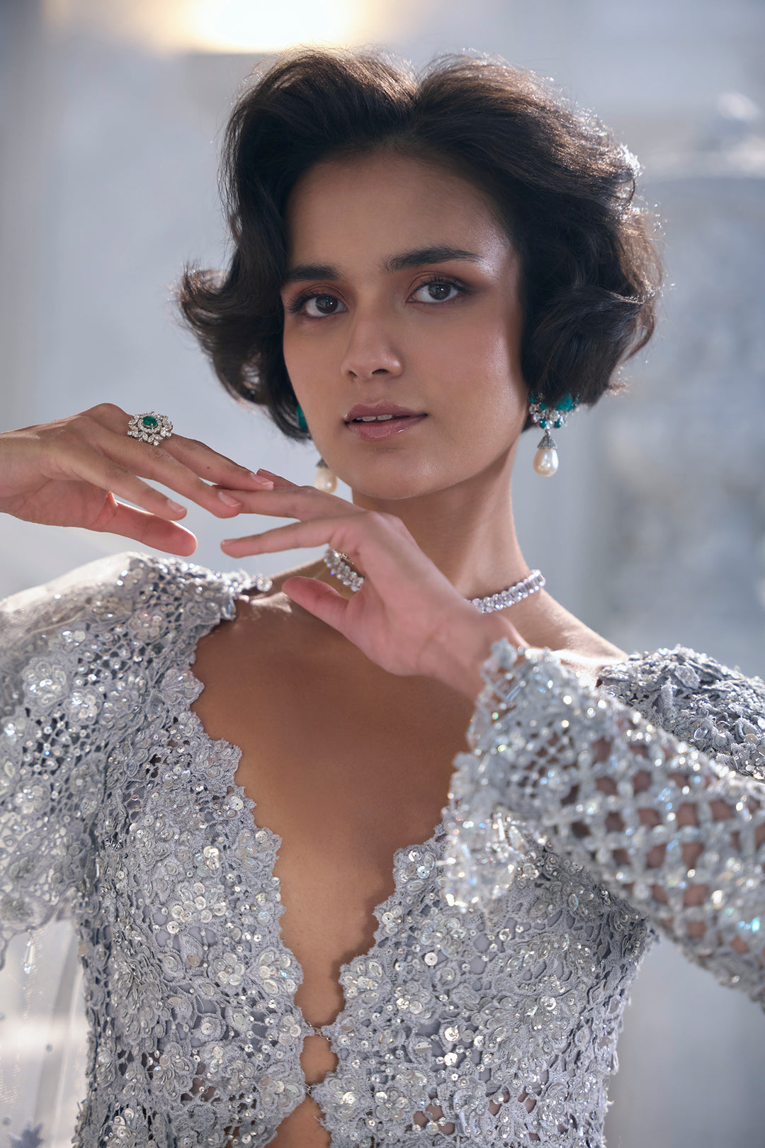 Silver Cut Work Jacket Lehenga Set