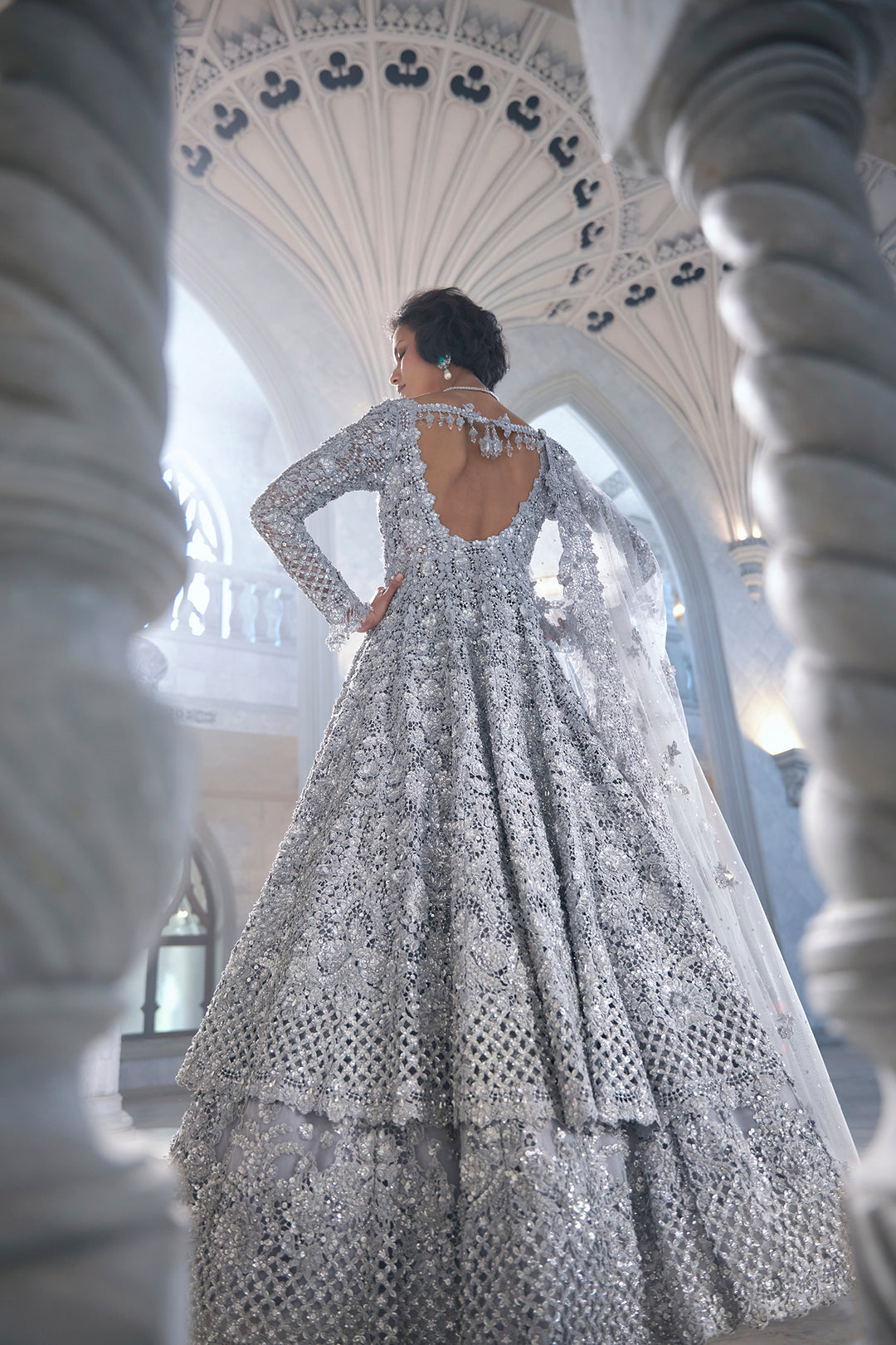 Silver Cut Work Jacket Lehenga Set