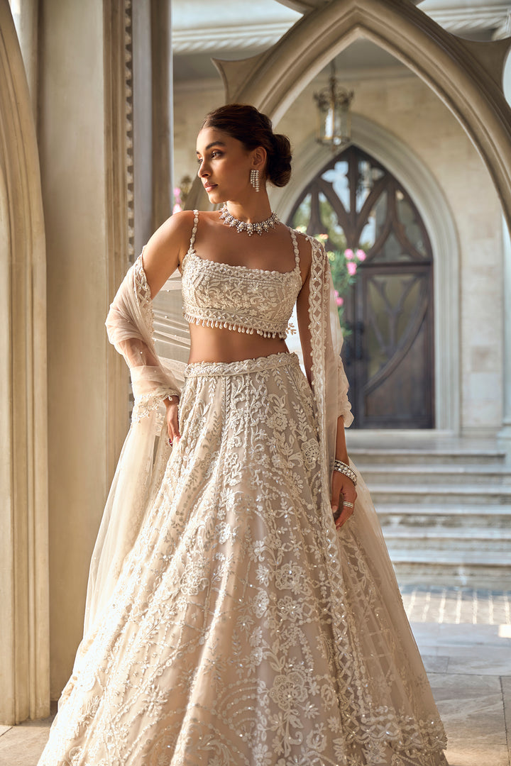 Nude Cream Abstract Dori Lehenga Set
