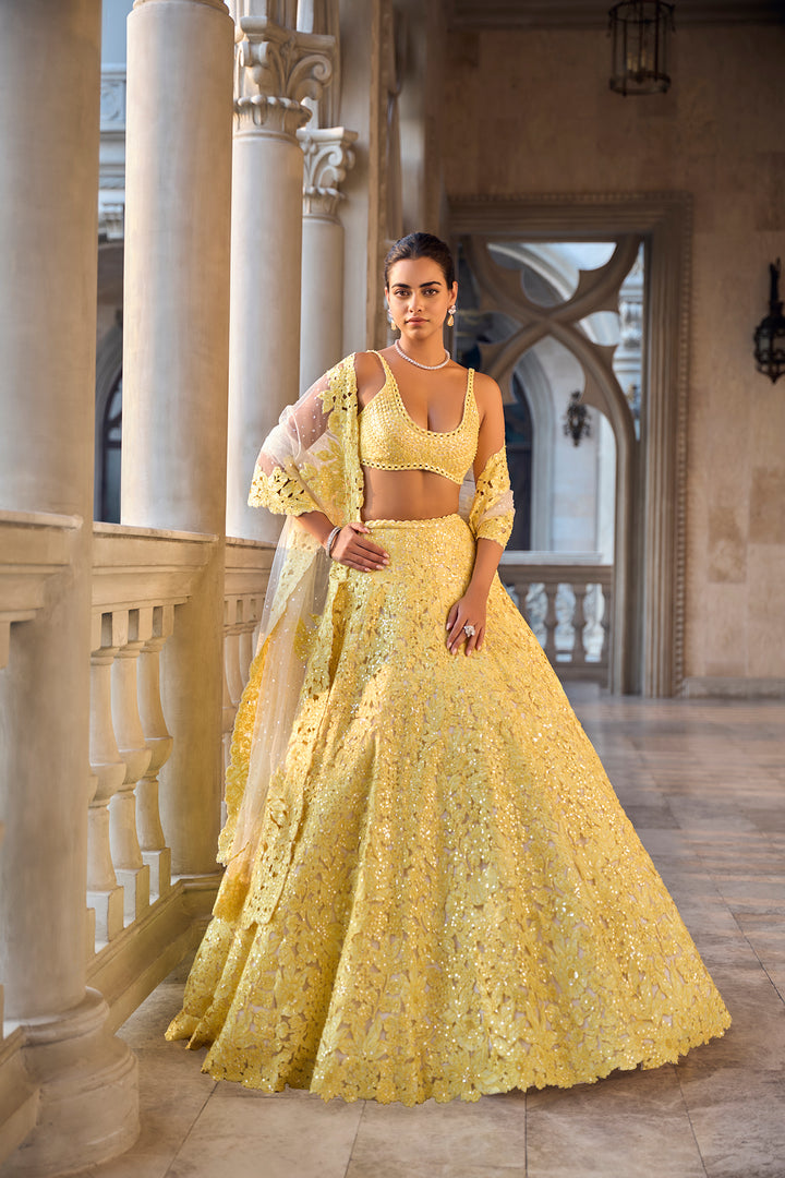 Yellow Cut Work Lehenga Set