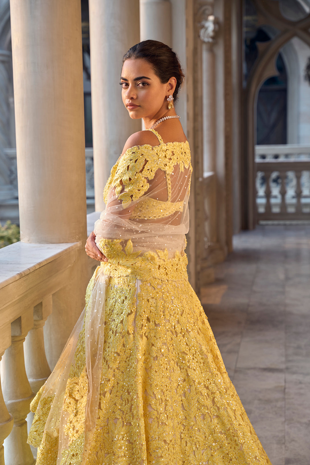 Yellow Cut Work Lehenga Set