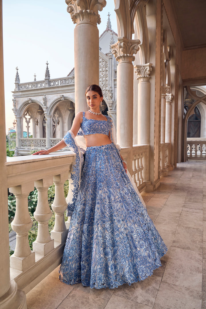 Blue Cut Work Lehenga Set