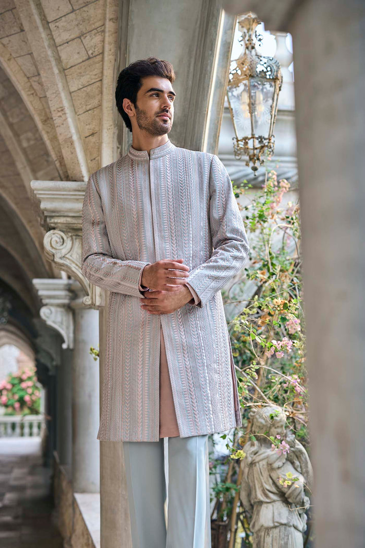 Sage Green Thread Work Sherwani Set
