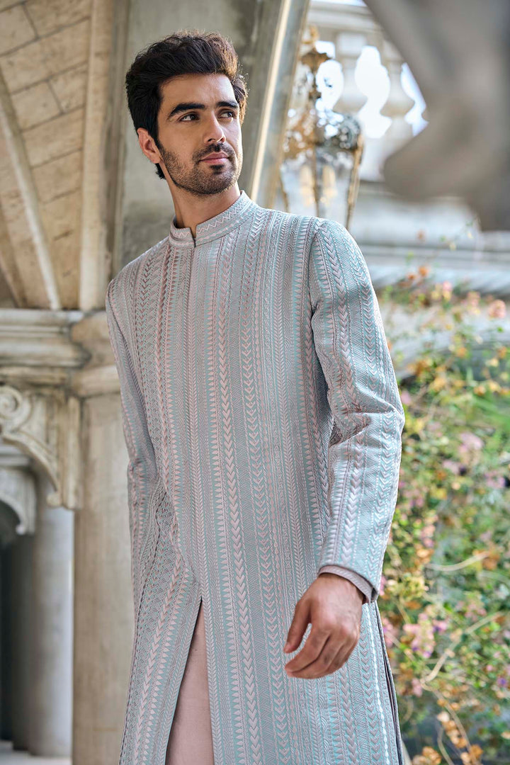 Sage Green Thread Work Sherwani Set