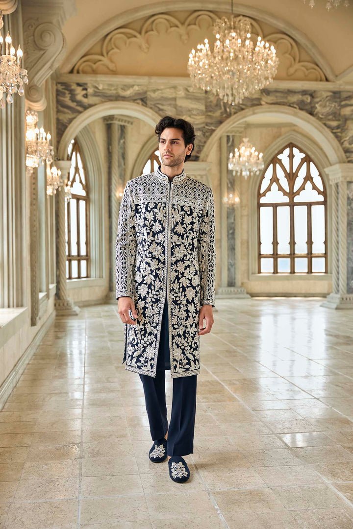 Navy & Silver Sherwani Set