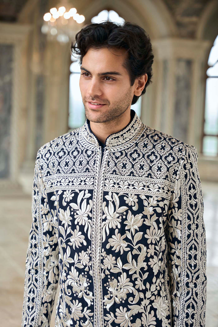 Navy & Silver Sherwani Set