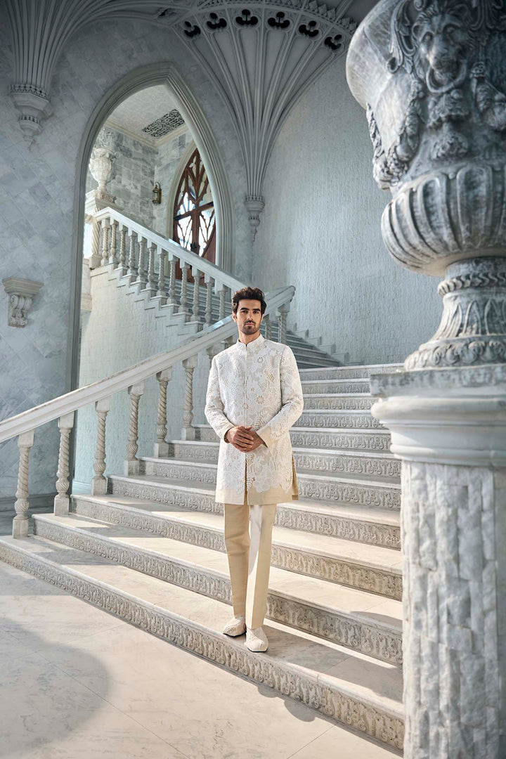 Nude Cut Work Sherwani Set