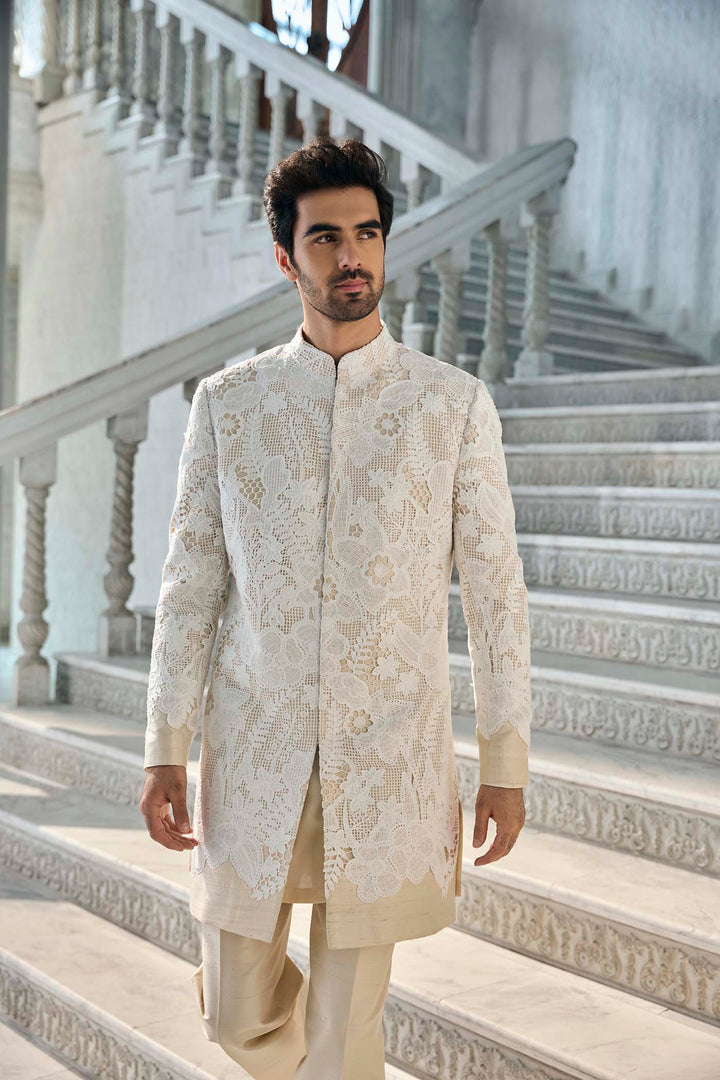 Nude Cut Work Sherwani Set