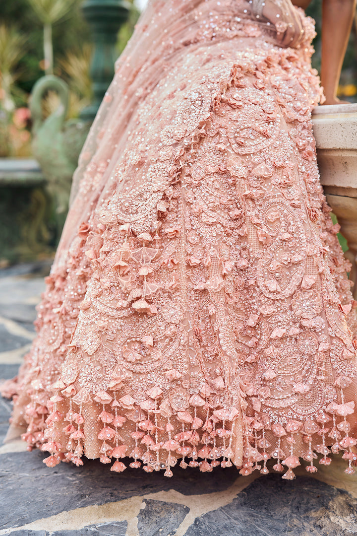 Peach Three-Dimensional Lehenga Set