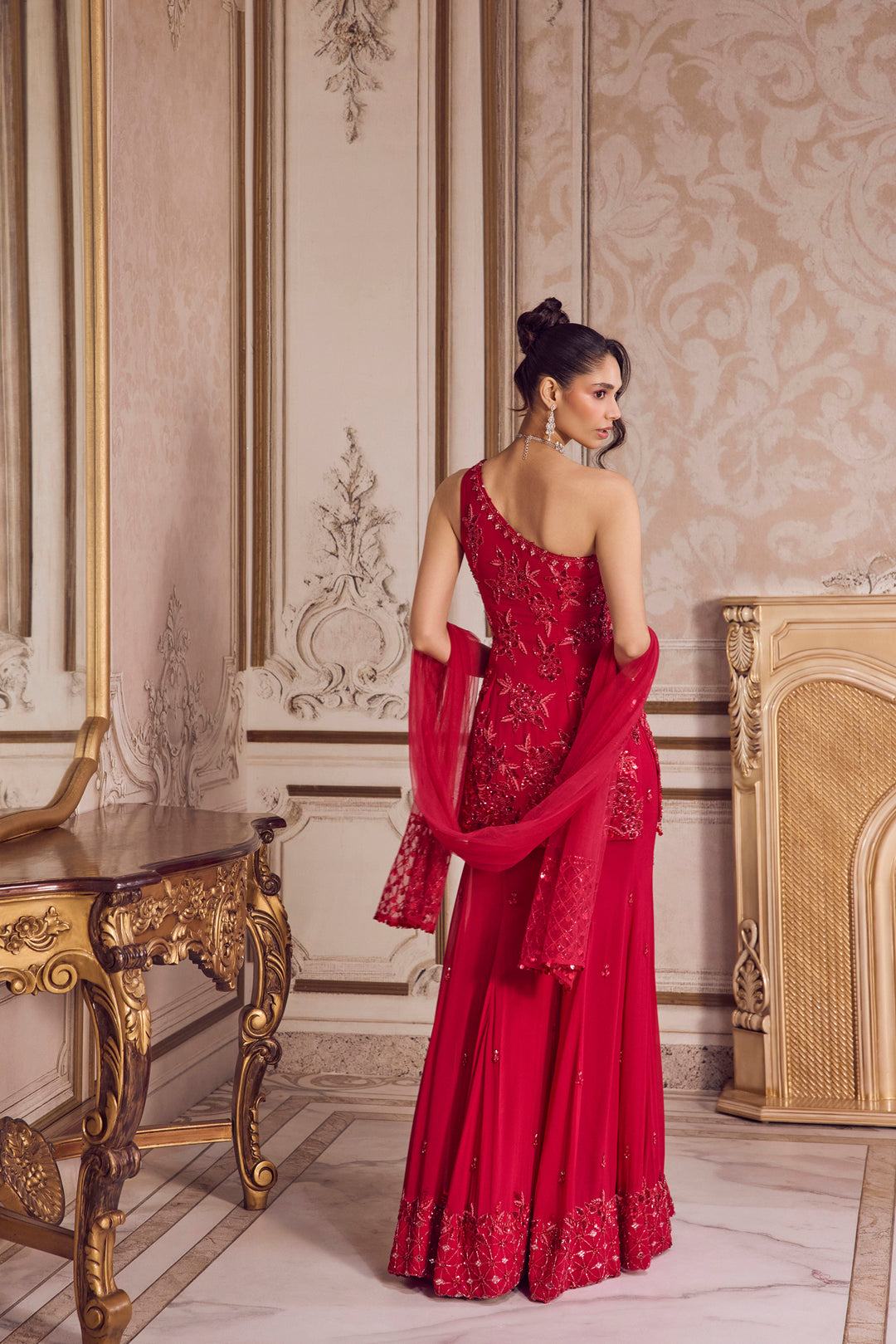 Magenta One Shoulder Kurta And Pants