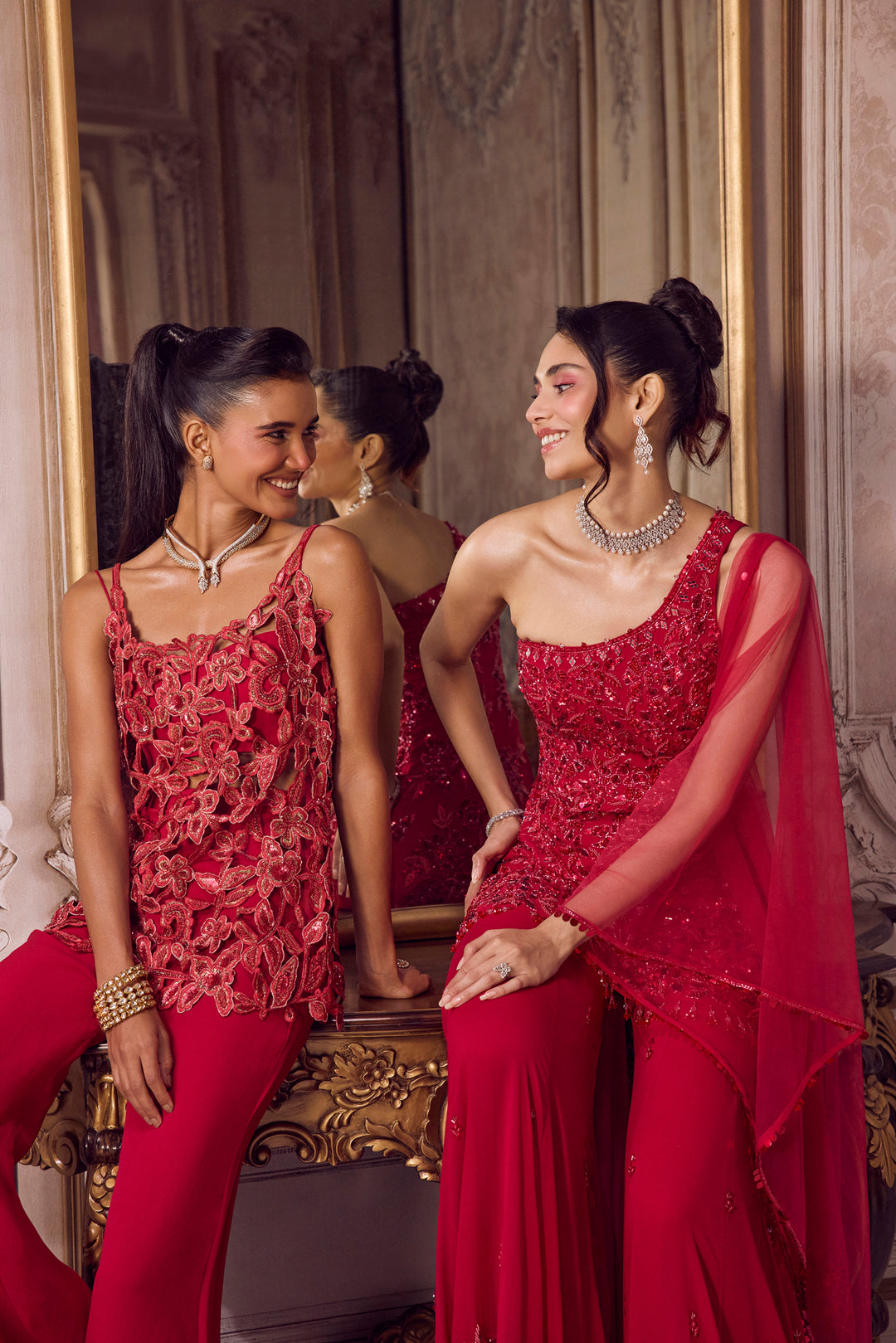 Magenta One Shoulder Kurta And Pants