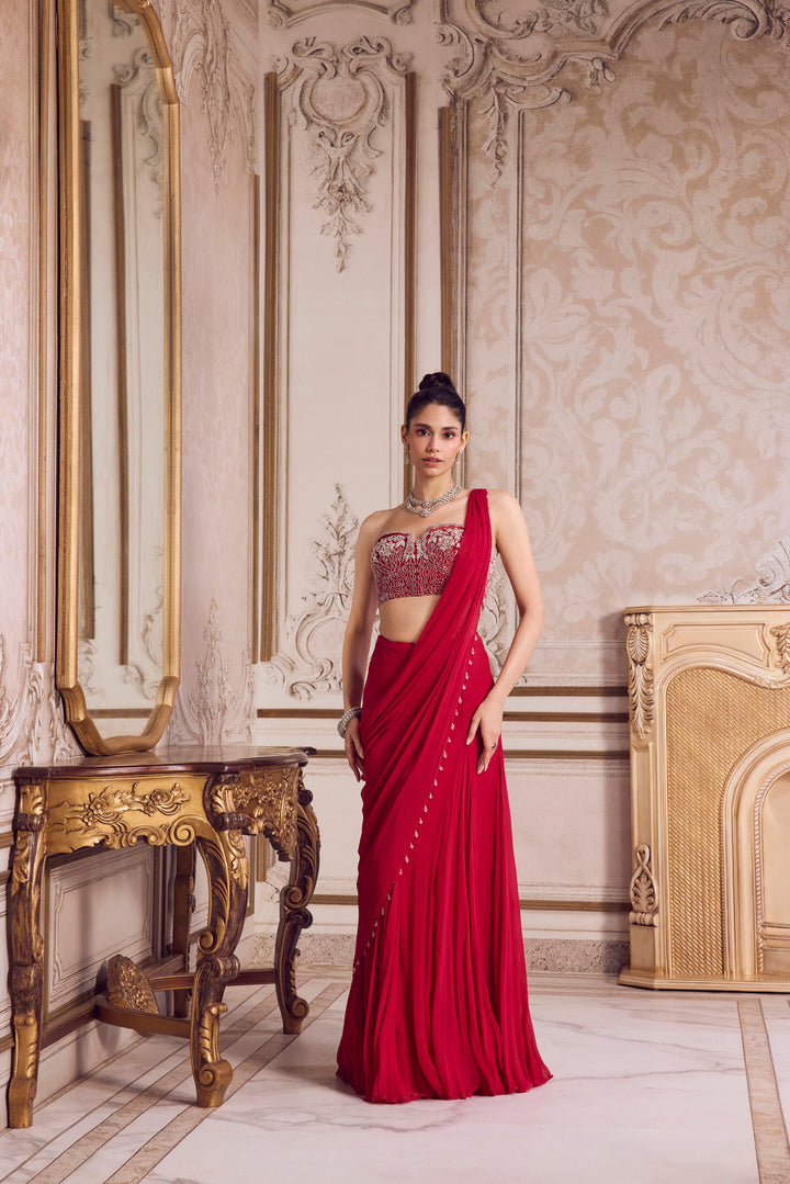 Magenta Chiffon Saree With Corset