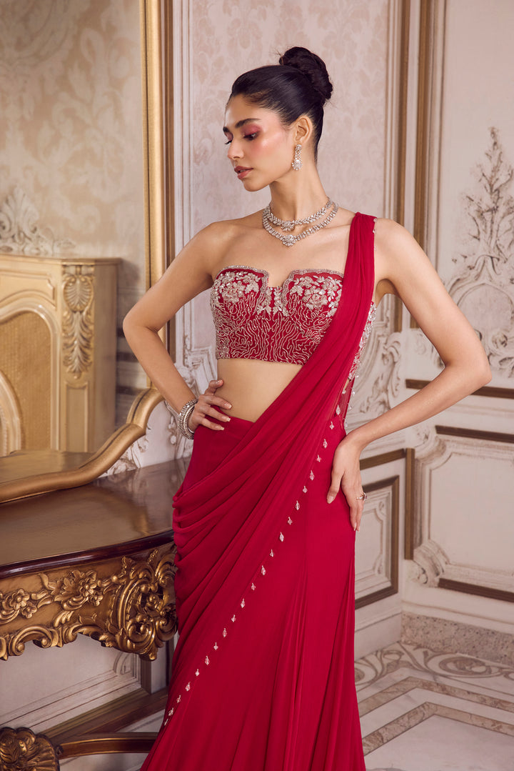 Magenta Chiffon Saree With Corset
