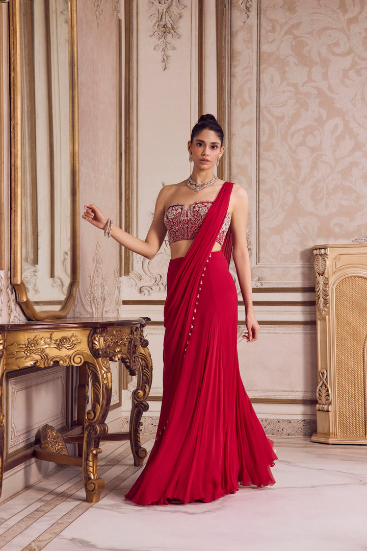 Magenta Chiffon Saree With Corset