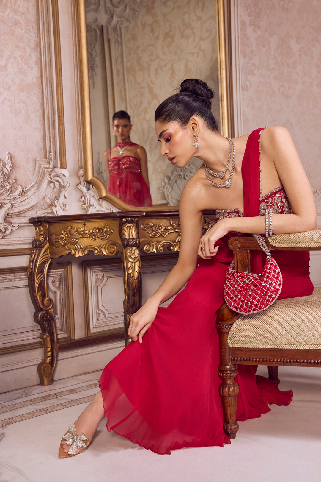 Magenta Chiffon Saree With Corset