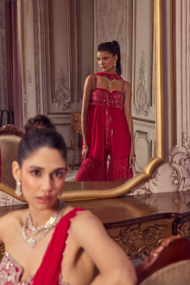 Magenta Flowy Peplum With Sharara