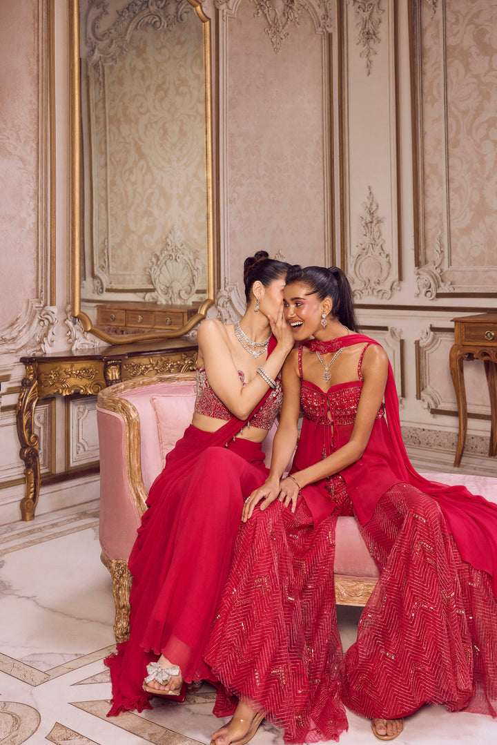 Magenta Flowy Peplum With Sharara