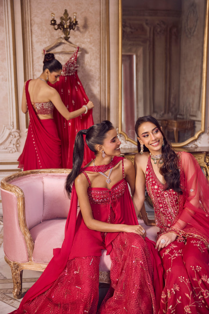 Magenta Flowy Peplum With Sharara