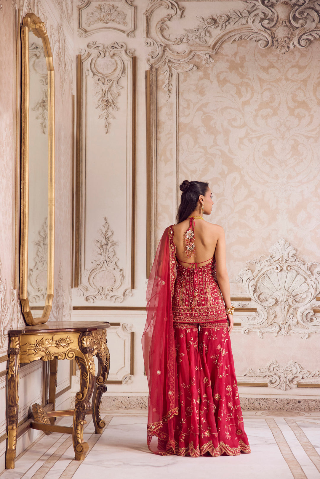 Magenta Halter Neck Kurta And Sharara