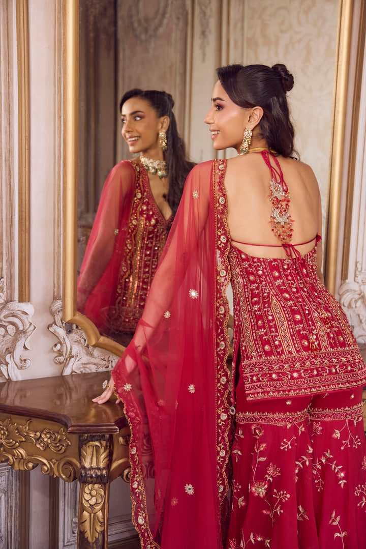 Magenta Halter Neck Kurta And Sharara