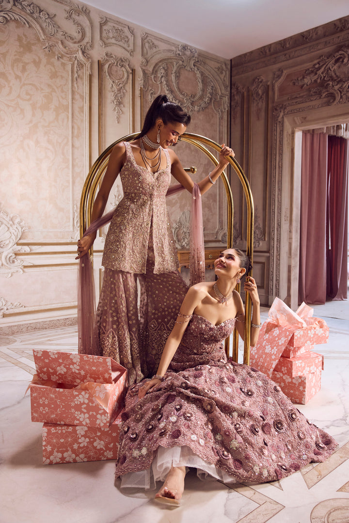 Champagne Rose Peplum And Pants Set