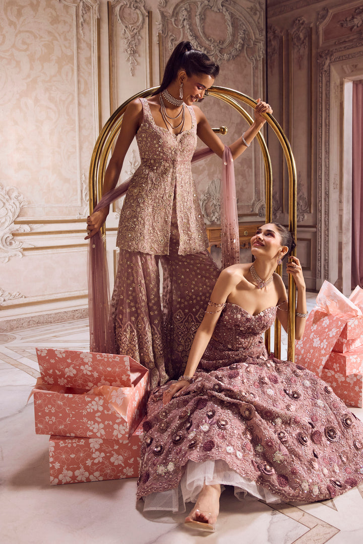 Champagne Rose Peplum And Pants Set