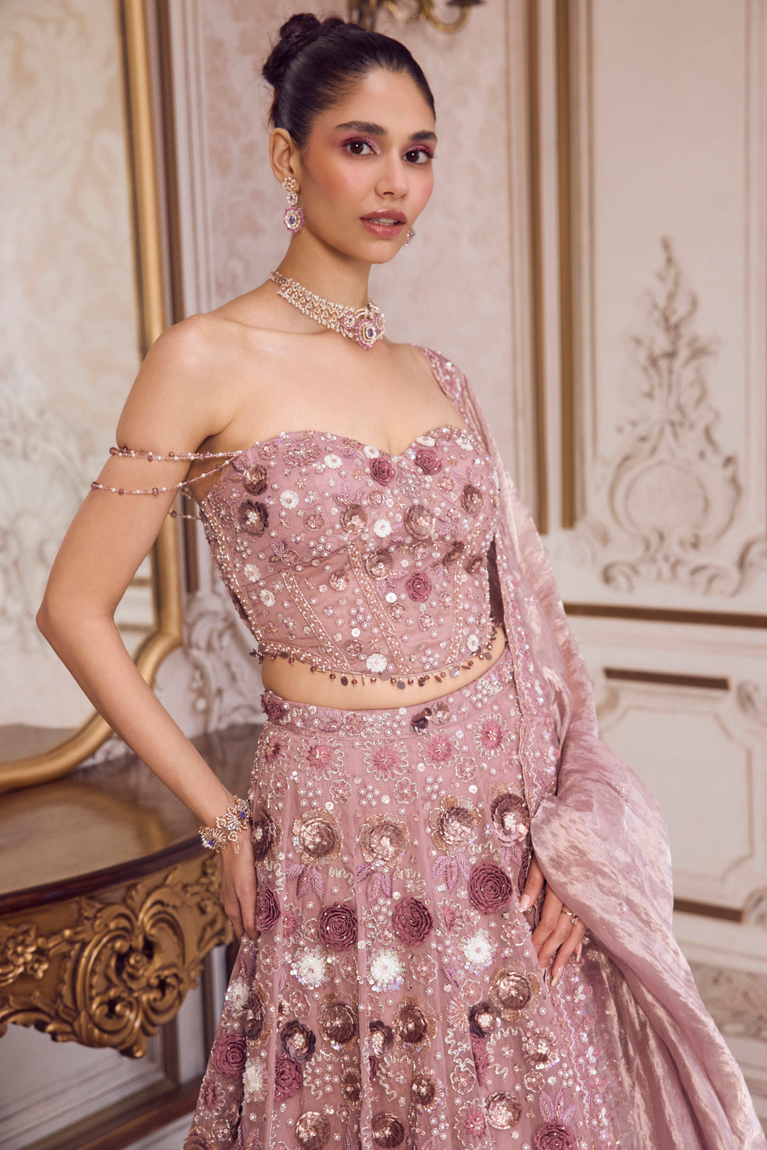 Champagne Rose Lehenga With Corset