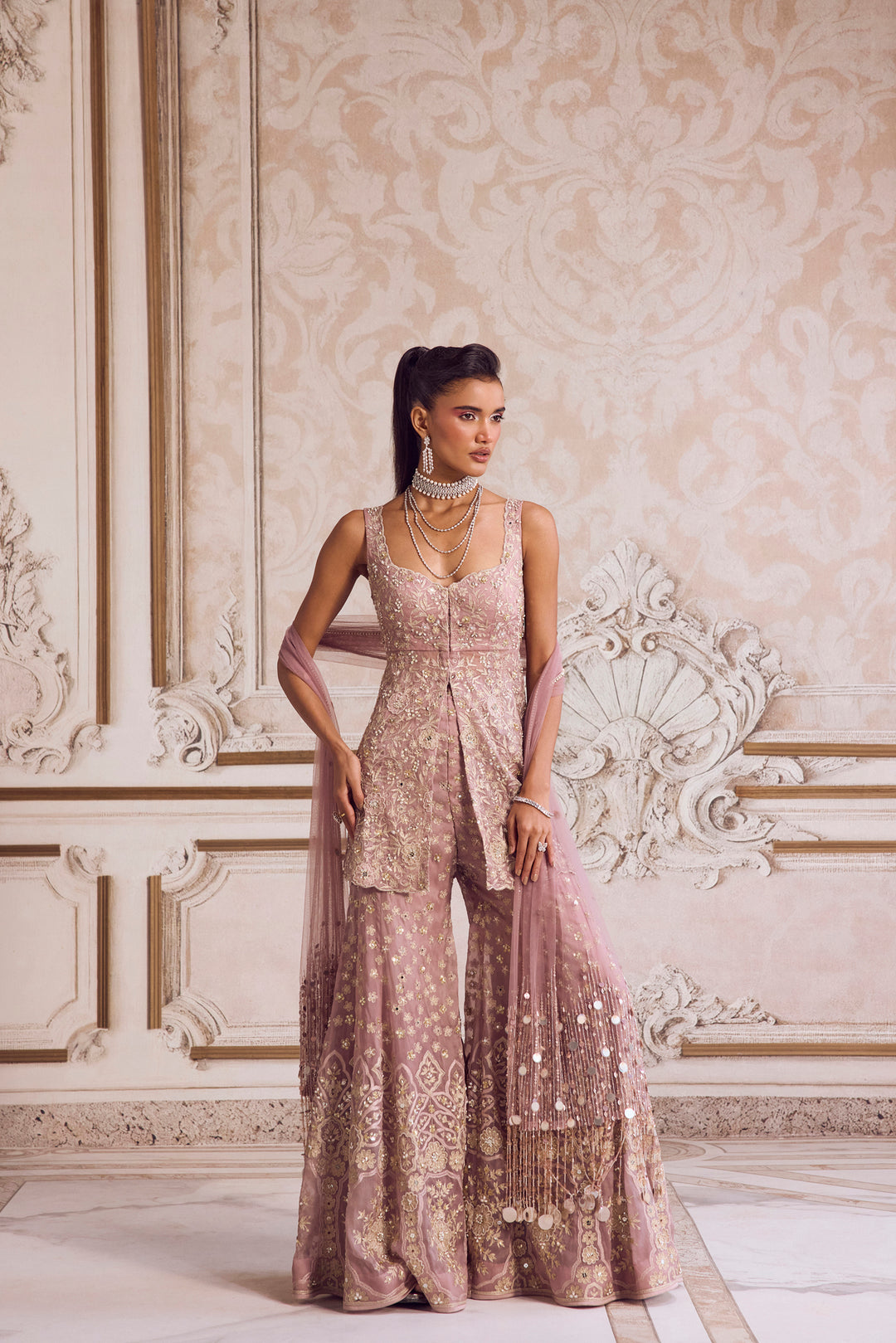 Champagne Rose Peplum And Pants Set