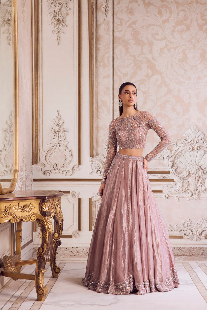 Champagne Rose Tissue Lehenga