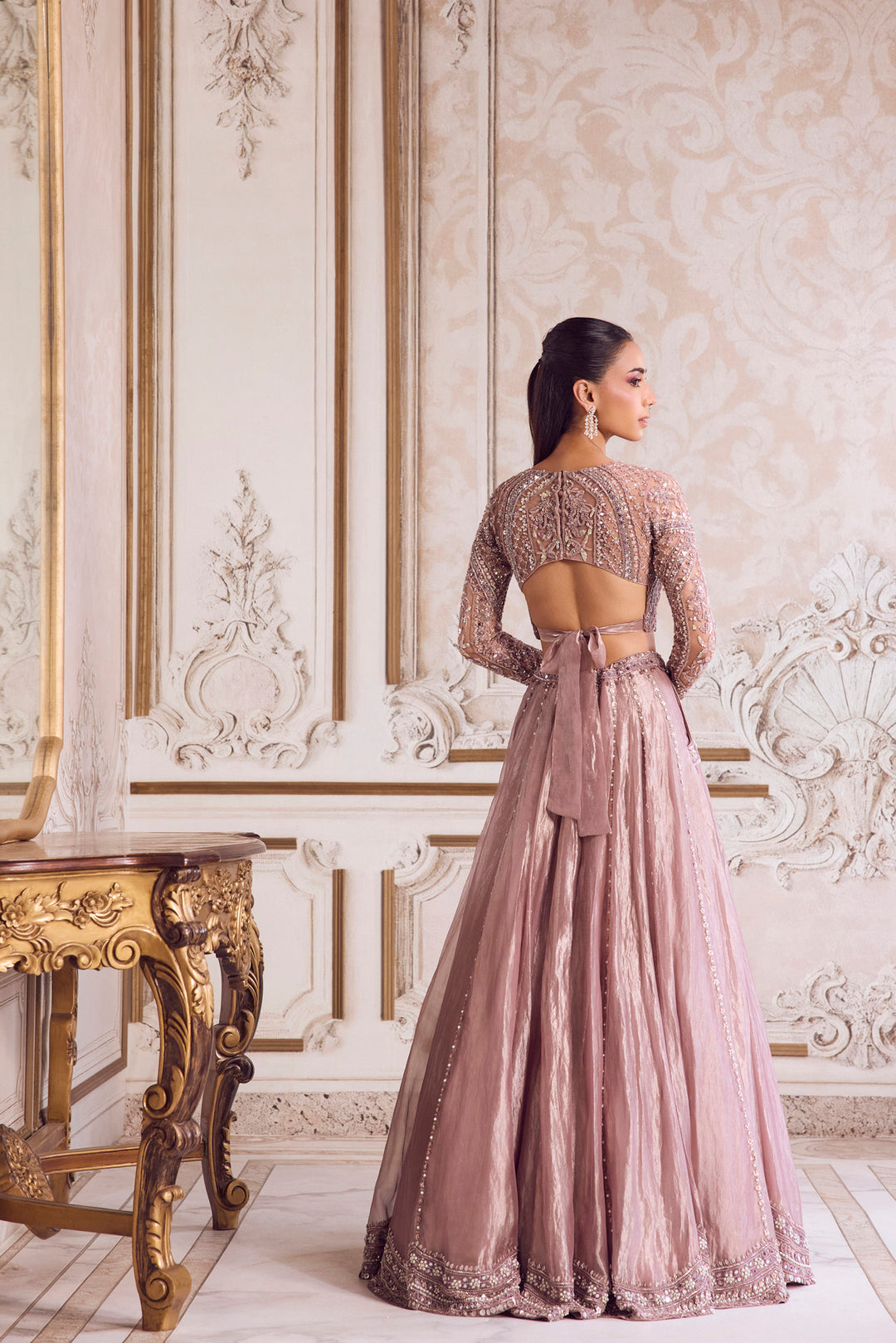 Champagne Rose Tissue Lehenga