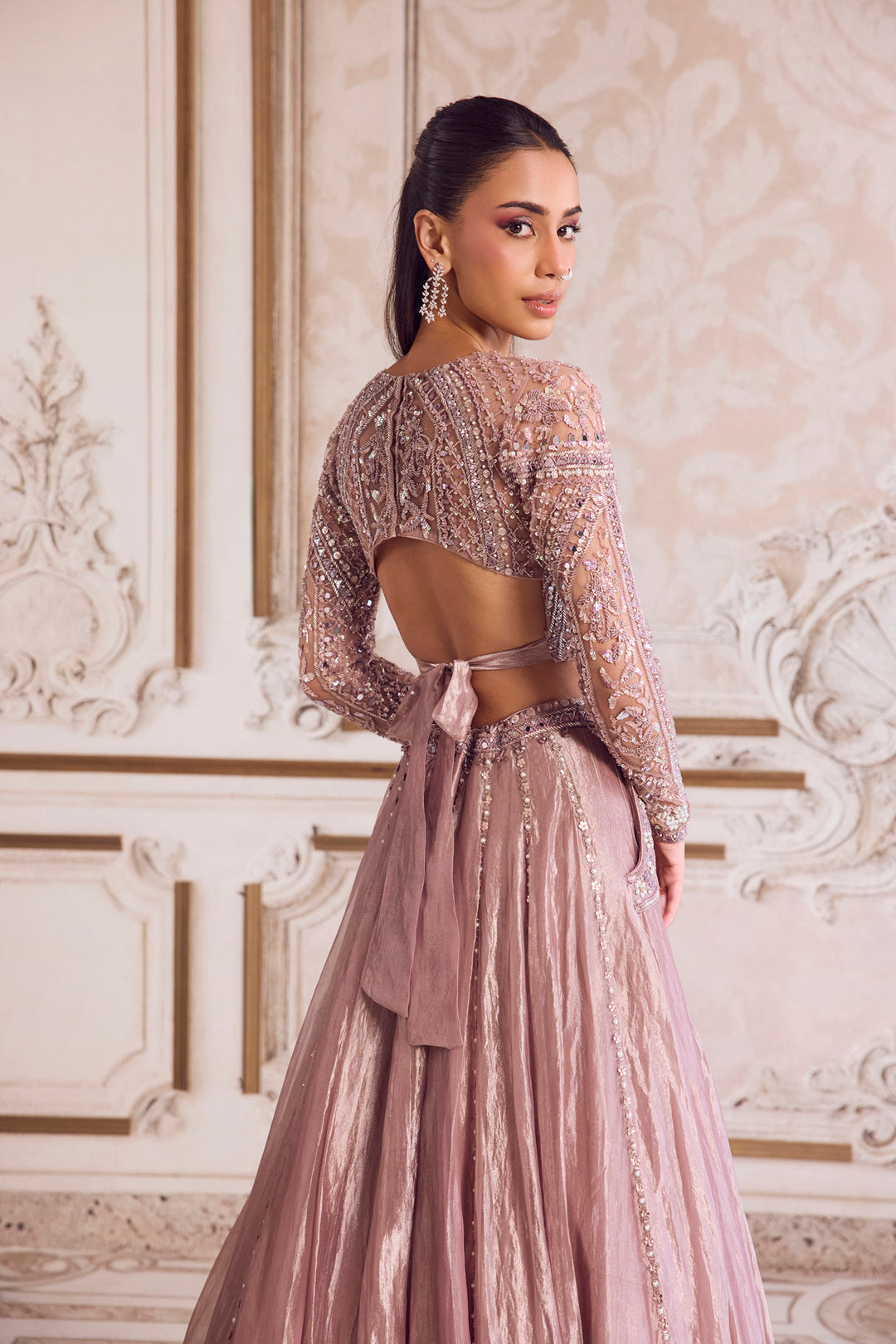 Champagne Rose Tissue Lehenga