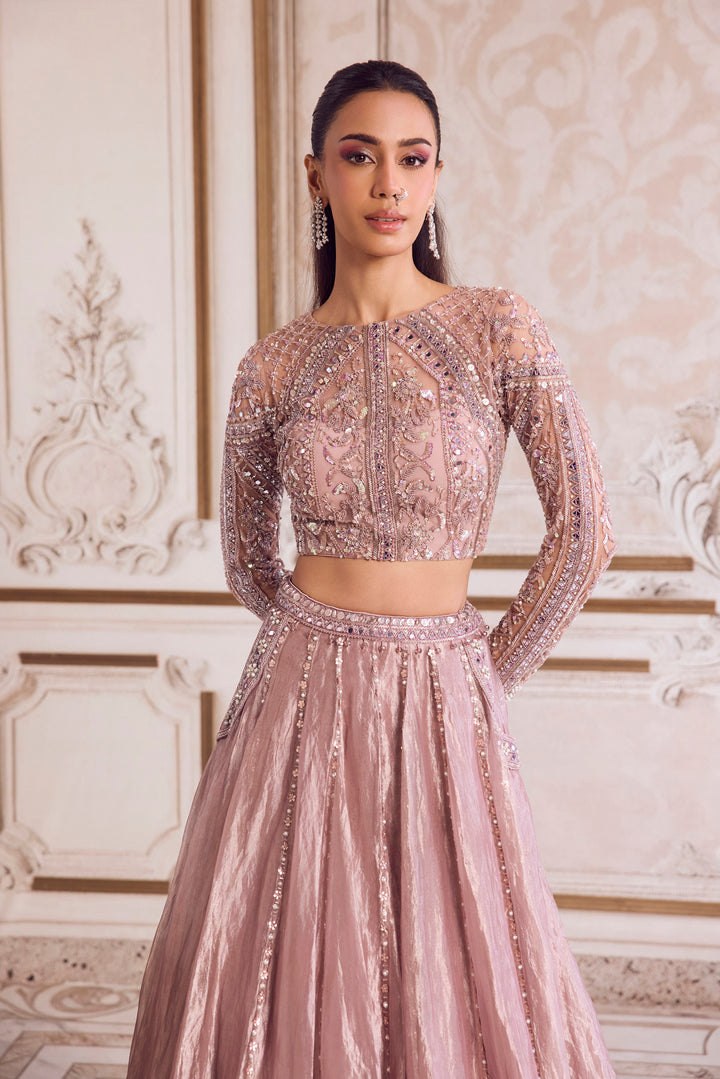 Champagne Rose Tissue Lehenga