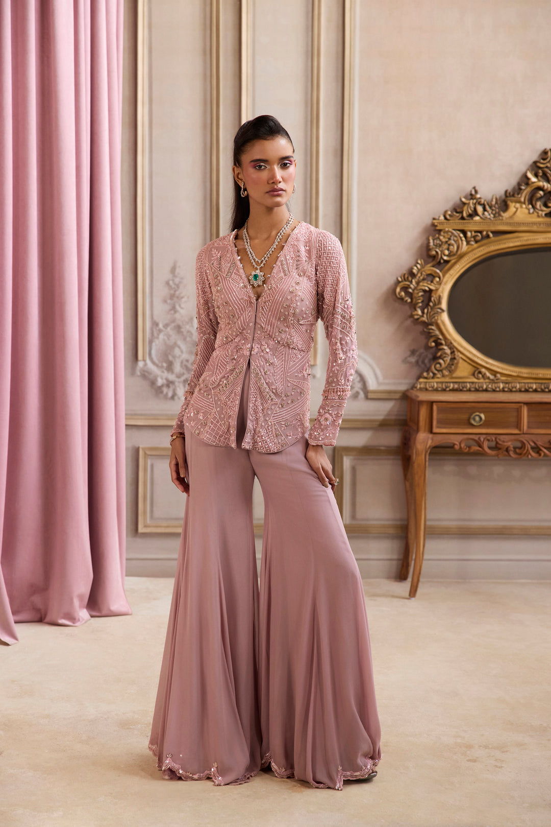 Champagne Rose Peplum With Pants