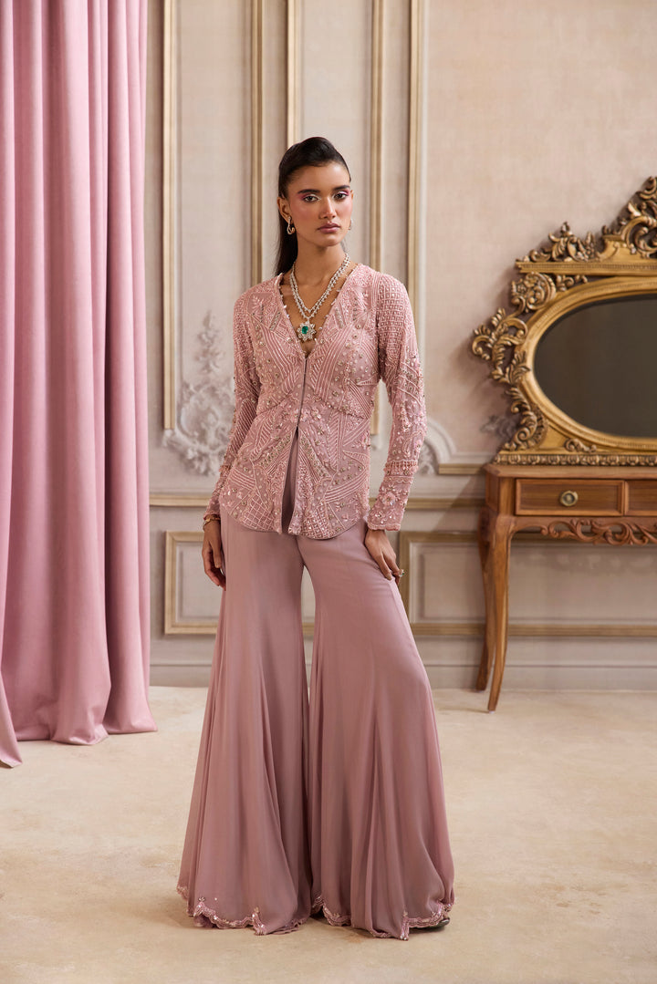 Champagne Rose Peplum With Pants